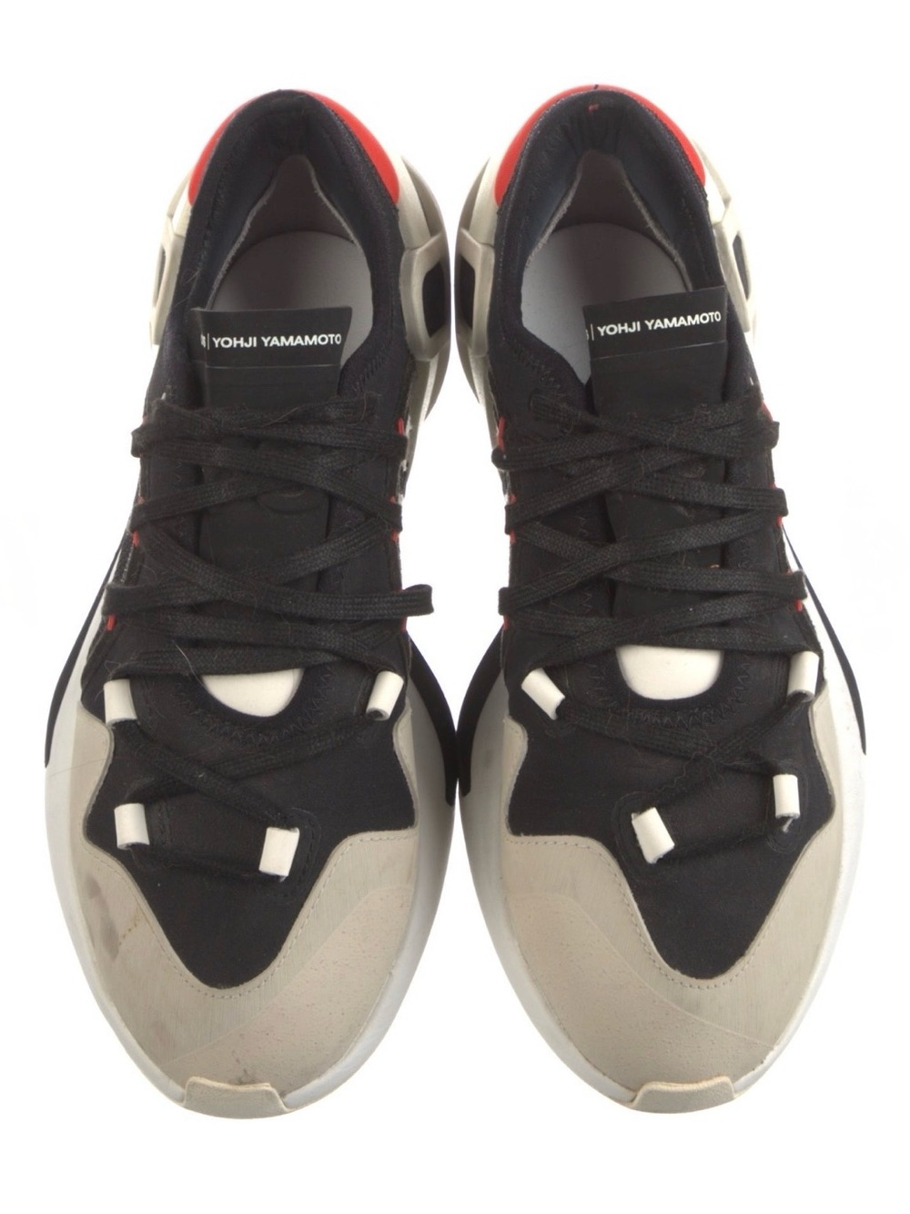 Yohji Yamamoto Black, Beige & Red Low-Top Lace-Up Sneakers